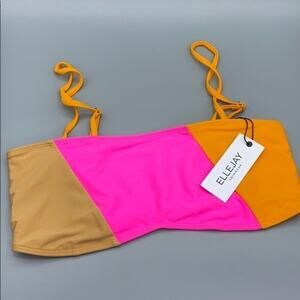 Ellejay Swimwear Lauren Color Block Bandeau Bikini Top Orange Pink L NWT
